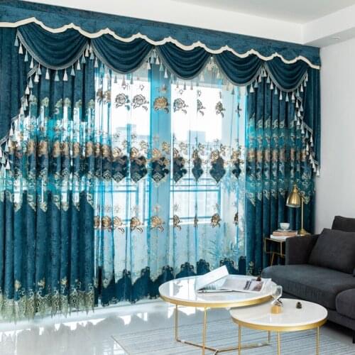 European Velvet Embroidery Chenille Bedroom Curtains for Living Room Modern Tulle Window Curtain Valance Decorate