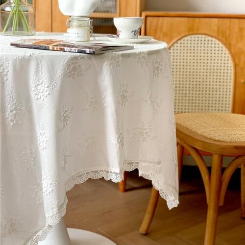 White Cotton Table Cloth Luxury Lace Tablecloth for Wedding Decoration Hotel Coffee Shop Background Cloth Table Cove