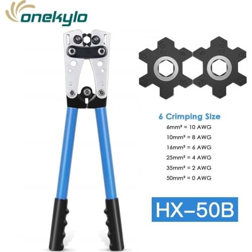HX-50B Battery cable lug crimping tool wire crimper hand ratchet terminal crimp pliers for 6-50mm² 1-10AWG with cable cutter