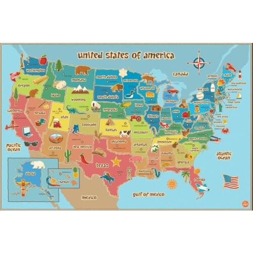 United states of america Map Art Film Print Silk Poster Home Wall Decor 24x36inch
