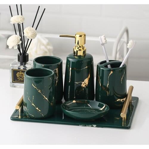 Ceramic Bathroom Accessories Set Bath Toiletries Soap Dispenser Toothbrush Holder Gargle Cup Aromatherapy Bottles Wedding Gifts