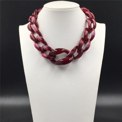 Classic Bohemia Marble Burgundy Acrylic Chain Special Enclosure Necklace For Women Girl Lady Dinner Party Sweater Deco Wearing