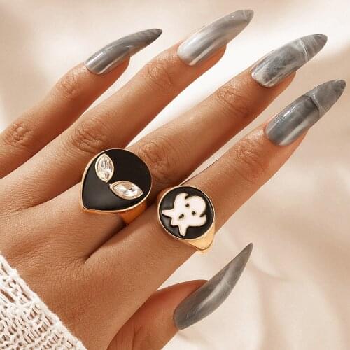 HuaTang Creative Black Dripping Oil Ghost Joint Ring Sets for Women Men Punk Crystal Halloween Party Jewelry кольца 19849