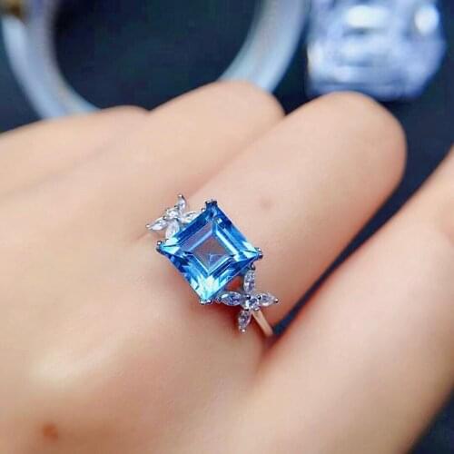 8mm Square VVS Grade Topaz Ring for Party 100% Natural Topaz Silver Ring Solid 925 Silver Topaz Jewelry Gift for Girl
