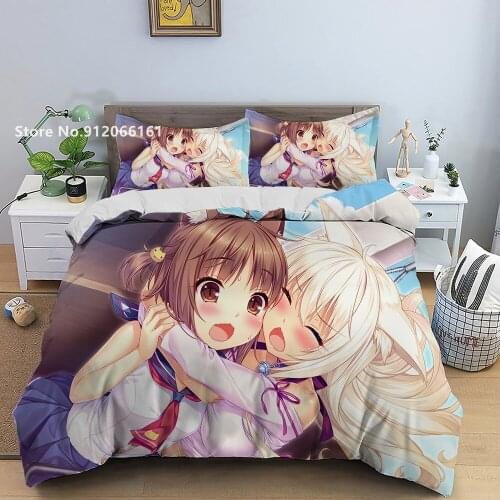 Anime Lovely Girl Bedding Set 3D Print Nekopara Duvet Cover Japan Cartoon Bed Cover Set For Bedroom Home Textile Bed Cover Set
