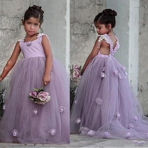 Beautiful Lavendar Flower Girls Dresses 3D Girls Dresses Pageant Gowns for Kids Wedding Princess Dresses