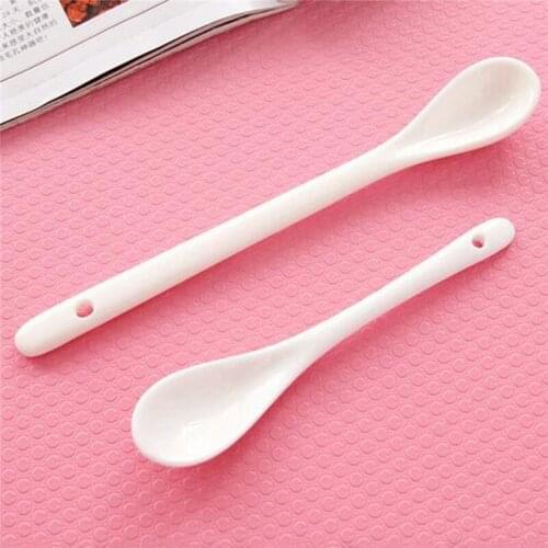 Small White Porcelain Spoons Long Handle Ceramic Dessert Ice Cream Soup Coffee Tea Spoon Teaspoons Home Tableware