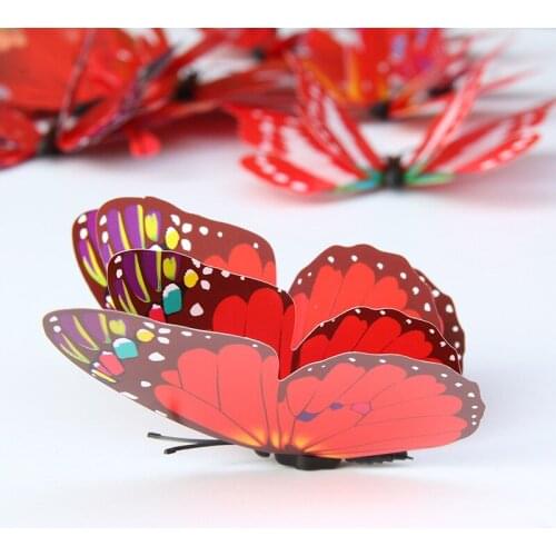 12PCS Cute 3D Elegant Red Dual Wing Butterflies Wall Sticker For Sofa Decoration TV Background Shop Background Wall Home Decor