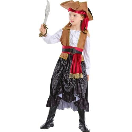 Cute Viking Pirate Cosplay Girls Halloween Costume For Kids Little captain costumes dress up ball