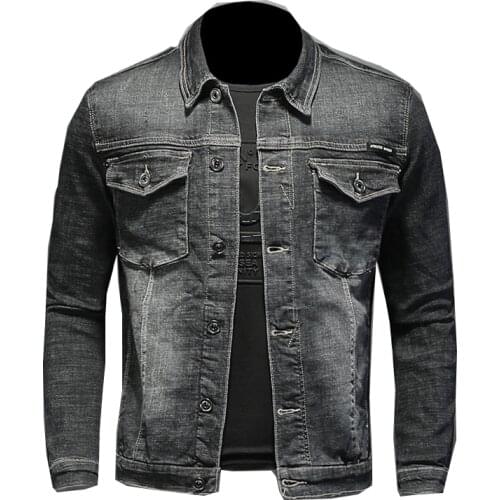 Mens jacket motorcycle jacket retro blue black slim denim denim jacket
