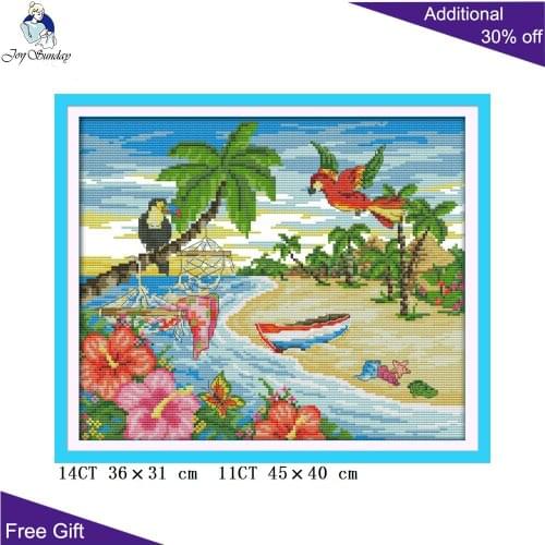 Joy Sunday Summer Beach Needlepoint F710 14CT 11CT Counted and Stamped Home Decor Summer Beach Embroidery DIY Cross Stitch Kits