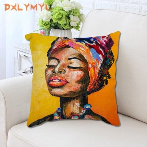 African Style Cushion Cover The Girl Oil Printed Cushion Case Pillow Cover Car Seat 45*45cm Decorative Pillowcase