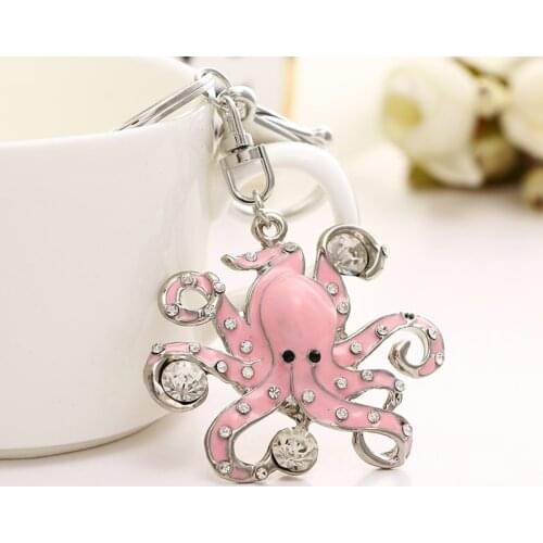 2020 fashion new color rhinestone cute painting oil octopus metal bag wallet keychain