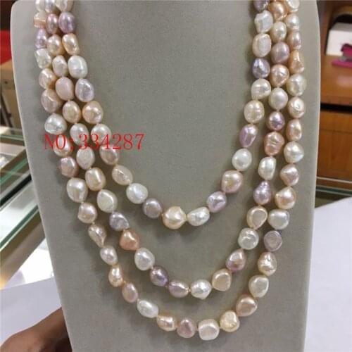 New big Freshwater Pearls Multicolor 9-10MM Baroque Pearl Necklace 60 inches
