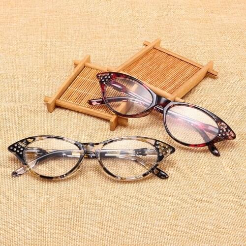 Cat Eye Reading Glasses Women Diamond Eyeglasses Presbyopic with Diopter 1.0 1.5 2.0 2.5 3.0 3.5 4.0 for Male Female
