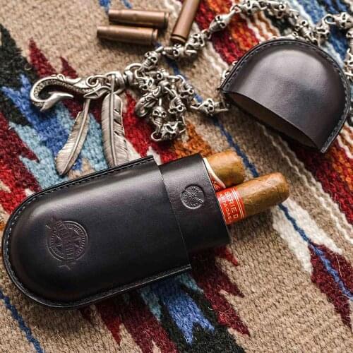 One Leather Portable Travel Cigar Case Cohiba Cigar Box Holder Gift Box Cigar Accessories Humidor Vegetable Tanned Leather