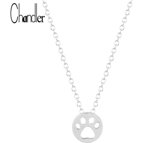 Chandler Wholesale Gold Cute Cat Dog Paw Footprint Chain Necklace & Pendant For Women Gift Animal Tiny European Accessary