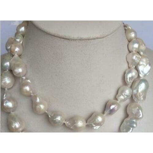 GENUINE WHITE BAROQUE PEARL NECKLACE 35" NATURAL HUGE 15-20MM