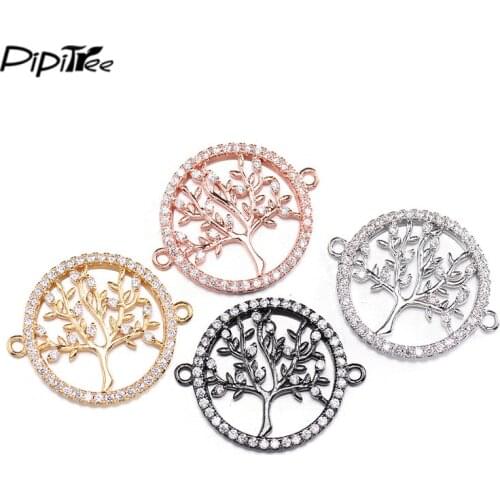 Pipitree White Cubic Zirconia Life Tree Charms for Jewelry Making Hollow Round Charms Beads fit Bracelet DIY Accessories 18MM
