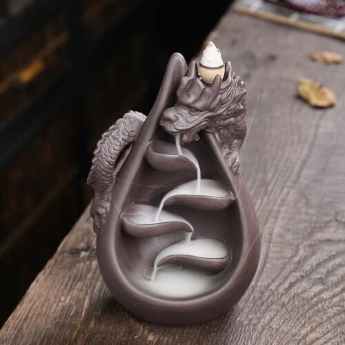 Relief Dragon Incense Burner With 20 Cones, Waterfall Backflow Incense Holder, Aromatherapy Ornament, Zen Decor, Home Decor