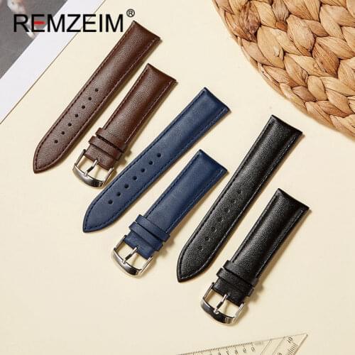 REMZEIM Genuine Leather Watch Soft Thin 14mm 16mm 18mm 20mm 22mm Band Watch Strap Fashion Watchbands Watch Accessories