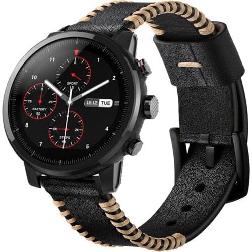 20 Or 22mm Handmade line Genuine Leather Watch Band Straps For Samsung Gear S3 Gear Sport S2 Huawei Watch 2 Pro Huami Watch