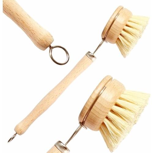 Sisal Hemp Cleaning Brush Wooden Long Handle Vegetable Scrub Brush Head Replacement Biodegradable Kitchen Brushes Round Brush