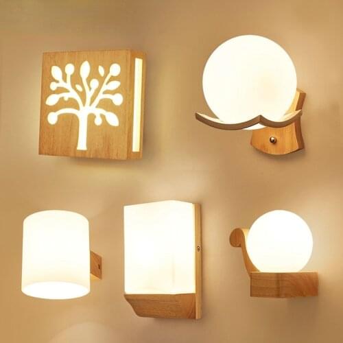 Artpad Scandinavian Nordic Wall Wood Light Glass Lampshade Corridor Balcony Bedside LED Side Wall Lamps Interior for Home Decor