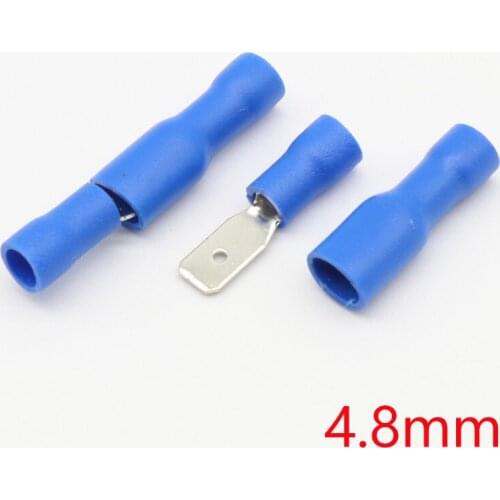 4.8mm Female Male Electrical & Wiring Connector Insulated Crimp Terminal Spade Blue
