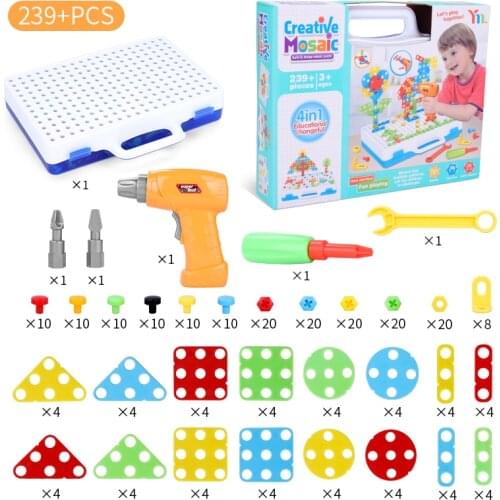 Drilling Educational Toys Screw 3D Creative Mosaic Puzzle Toys Building Construction Brick Novelty Toys DIY Electric Drill Set