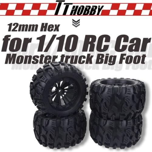 TTHOBBY 4pcs RC Wheel Tire 12mm Hex Wheels Hub Tires 2 Inch for 1/10 1/12 1/14 RC Car Monster Truk Big Foot Off Road Traxxas