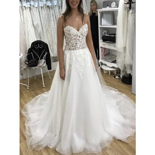 Gorgeous Beading Vestido De Noiva Embroidered Lace Appliques Net Beaded Straps Custom Made Wedding Dress Bridal Gowns