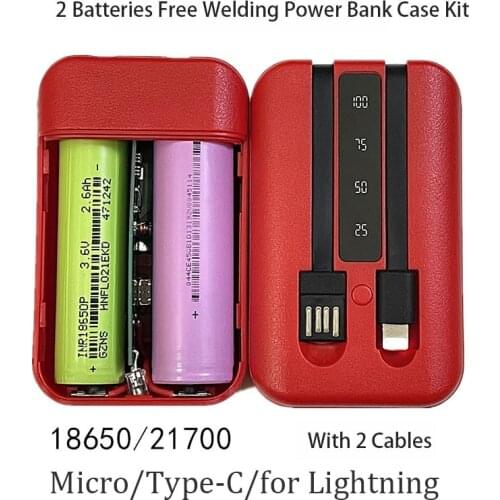 DIY Power Bank Case Kit Micro Type-C USB Ports Powerbank Shell 2*18650/21700 Battery Charger Power Bank Box Shell with 2 Cables