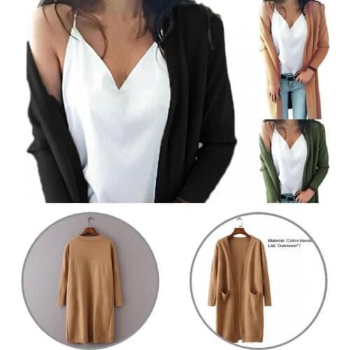 Knitted Autumn Winter Solid Color V Neck Cardigan Sweater for Office