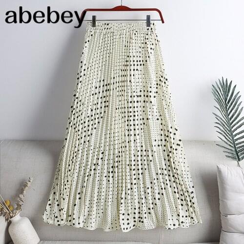Summer New 2021 Vintage Floral Print Tulle Pleated Womens Mi-Long Skirts Chiffon High Waist Loose Female Umbrella Skirt