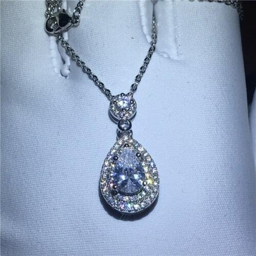 Handmade Female pendant With necklace 925 Sterling silver pear cut AAAAA zircon Cz Engagement wedding Pendants for women Gift