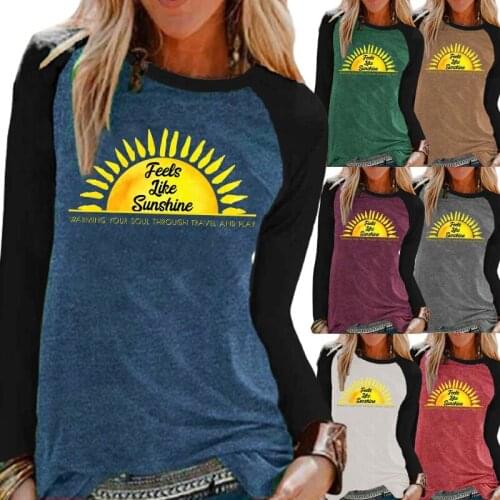 Women New Raglan Long Sleev Elegent Fashion Printing Graphic Autumn and Winter Round Neck Pullover Loose Shirt Casual Tops