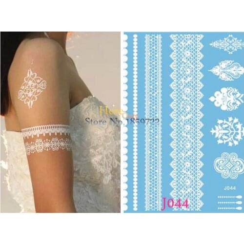 1PC Non-Toxic Beautiful Lace Bracelet Tattoo White Henna Flower Jewelry Waterproof Temporary Tattoo Sticker Women Wedding Makeup