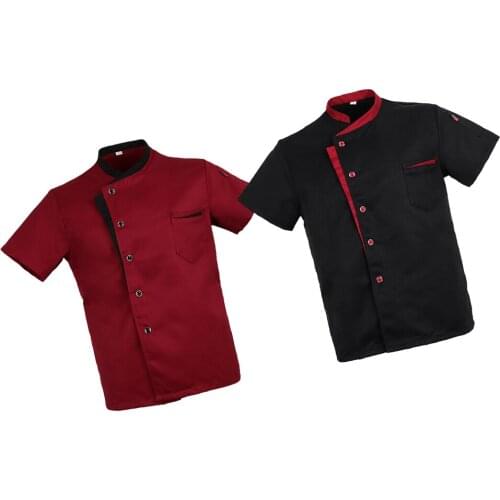 2pcs Unisex Chef Jacket Short Sleeves Tunic Food Service Kitchen Uniforms M