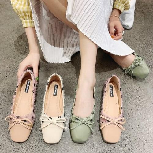 2020 Sell Well Square Head Fashion New Simple Design Women Flat Shoes Spring Shallow High-quality Leather Simple Shoe W38-43