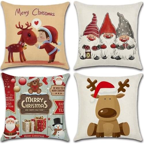 4PC Christmas Pillow Case Santa Cotton Linen Sofa Car Throw Cushion Cover Home Decor