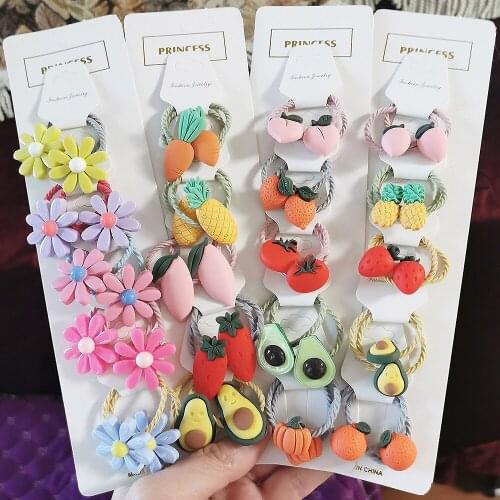 5 Pairs/Lot Cute Kids Peach Octopus Avocado Small Hair Band For Girl Hair Accessories Rope fruit Colorful Hair Ties Elastic Set