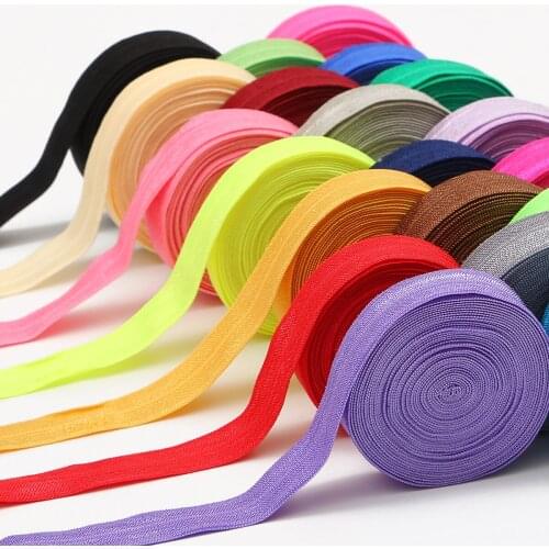 5Yard 5/8" 15mm Solid Color Shiny FOE Foldover Elastic Rubber Band Hair Bands Dress Lace Trim Elastic Thread DIY Sewing Craft