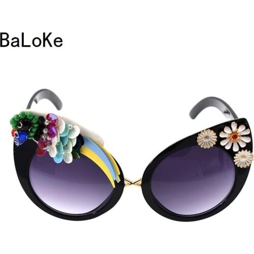 Baroque Big Designer Handmade Vintage Cat Sunglasses Flowers&Rhinestones Fashion ladies Sunglasses Beach&Party Decorations