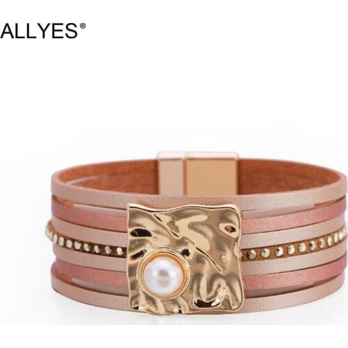ALLYES Bohemian Square Metal Charm Leather Bracelets for Women Multilayer Wrap Bracelet Bangle Casual Female Jewelry Gifts