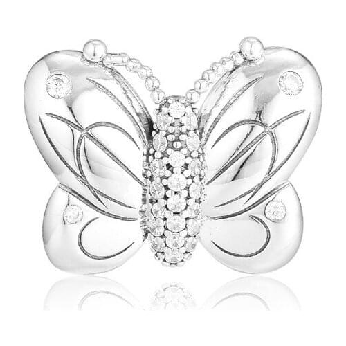 Clear CZ Butterfly Shape Charm Beads for Jewelry Making 2019 New Spring Silver 925 Sterling Jewelry Beads for Charms Bracelets