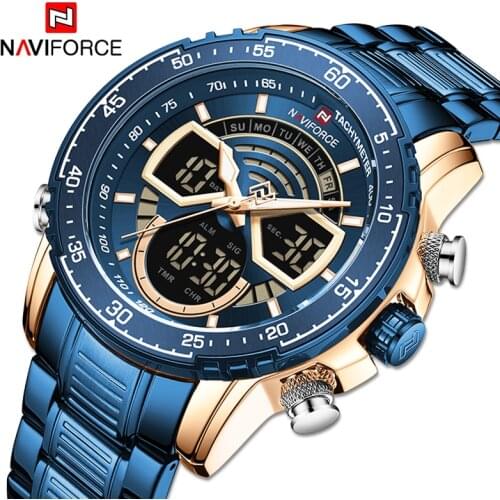 NAVIFORCE Top Luxury Brand Watches Mens Military Sports Wristwatch Quartz LED Digital Man Watch Waterproof Clock Stainless Steel