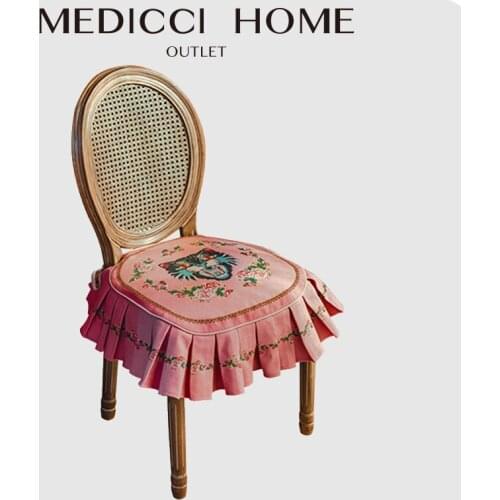 Medicci Home Retro And Nostalgic Chair Cover GG Style Cat Print Upholstered Dinning Chair Pad Seat Cushion Pink Ruffled Non Slip