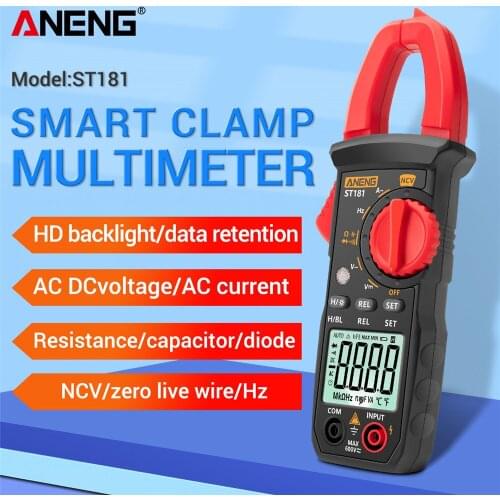 ANENG ST181 Digital Clamp Meter DC/AC Current 4000 Counts Multimeter Ammeter Voltage Tester Car Amp Hz Capacitance NCV Ohm Test