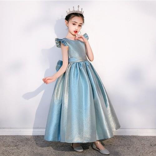 Kids Prom Dresses 2021 Girls Elegant Ball Gowns with Big Bow Teenagers Evening Party Formal Dress Girl Graduation Clothes
